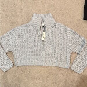 Garage Blue/Grey Cropped Half-Zip Sweater